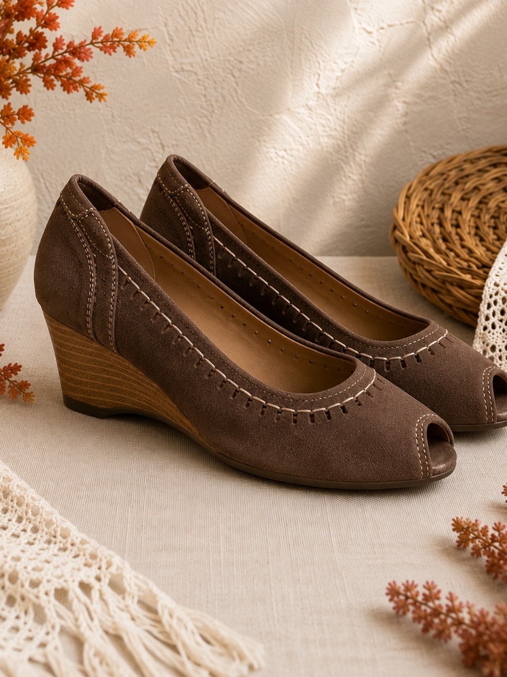 Josef Seibel Brown Suede Peep Toe Wedge Heels Shoes EU 38